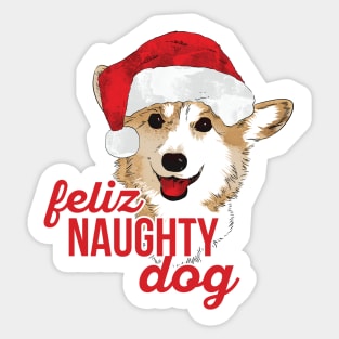 Feliz Naughty Dog Corgi Christmas Sticker